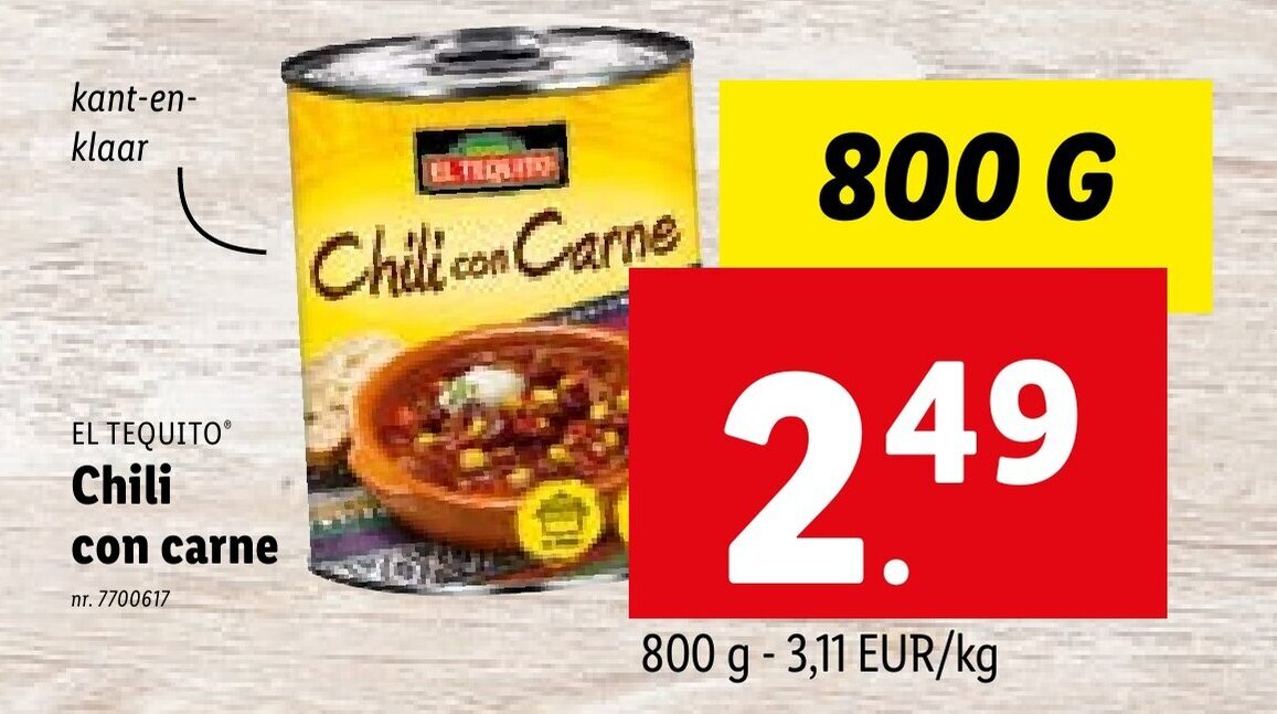 EL TEQUITO Chili con carne 800g promotie bij Lidl