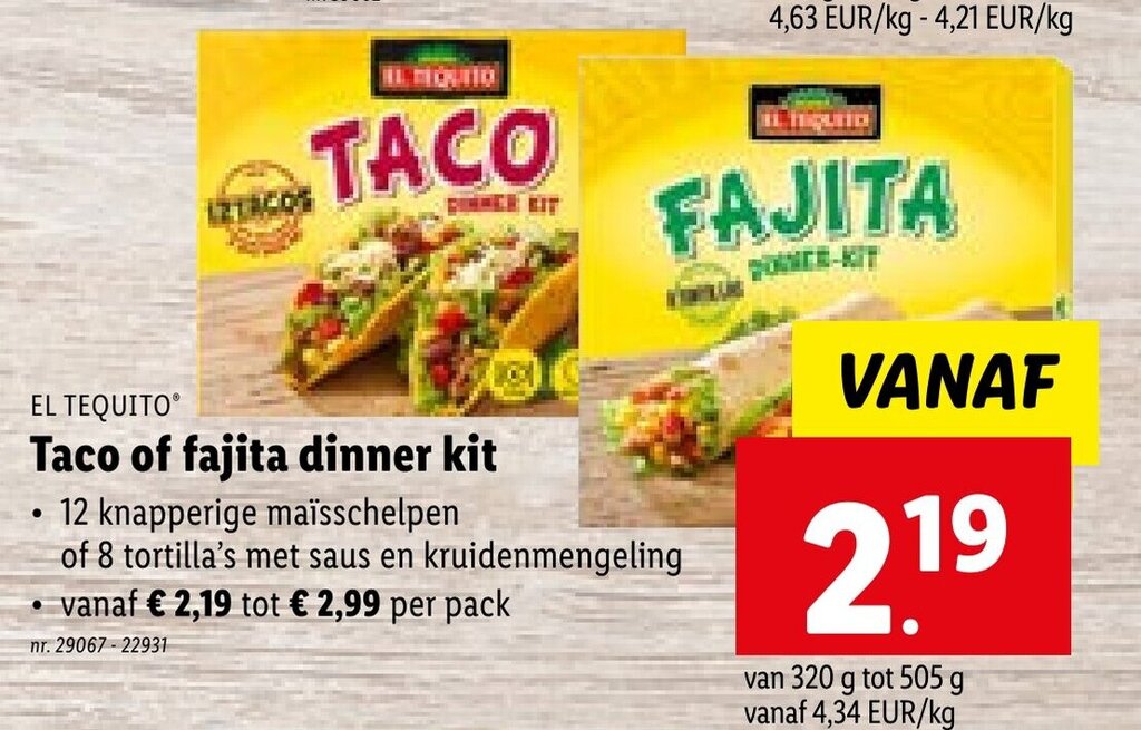 EL TEQUITO Taco of fajita dinner kit promotie bij Lidl
