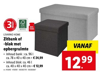 Lidl LIVARNO HOME Zitbank of blok met opbergruimte aanbieding