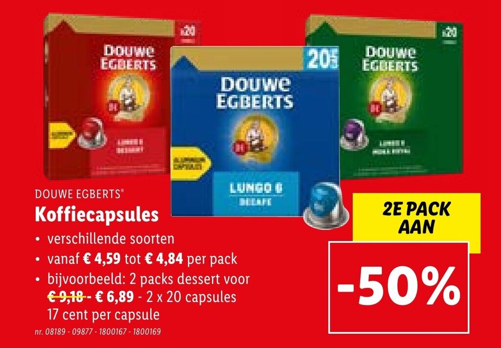DOUWE EGBERTS Koffiecapsules promotie bij Lidl