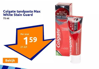 Action Colgate tandpasta Max White Stain Guard 75 ml aanbieding