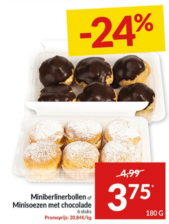 Intermarché Miniberlinerbollen of Minisoezen met chocolade aanbieding