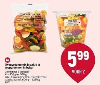 Delhaize Ovengroentemix in zakje of soepgroenten in beker aanbieding