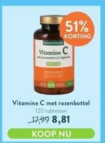 Holland & Barrett Vitamine c met rozenbottel 120 tabletten aanbieding