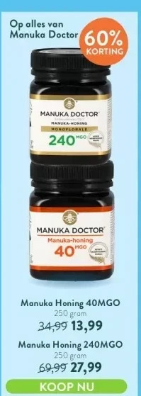 Holland & Barrett Manuka honing 40mgo 250 gram aanbieding