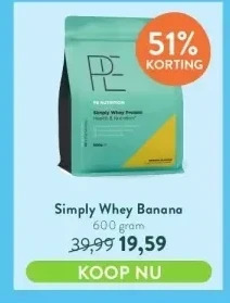 Holland & Barrett Simply whey banana 600 gram aanbieding
