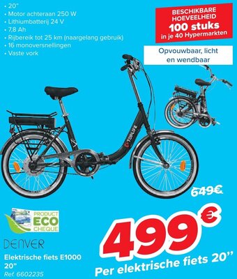 Carrefour DENVER Elektrische fiets E1000 20" aanbieding