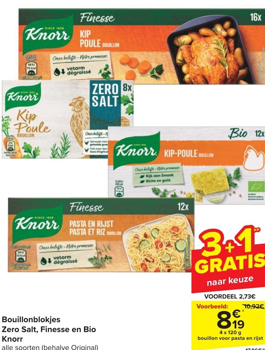 Knorr Bouillonblokjes Zero Salt, Finesse en Bio 4 x 120g promotie bij