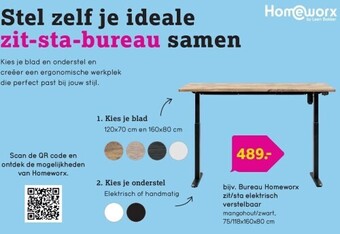 Leen Bakker Bureau homeworx zit/sta elektrisch verstelbaar aanbieding