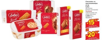 Carrefour Chocolade- en speculooskoekjes en ijs lotus aanbieding