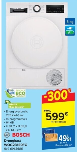 Carrefour Droogkast wqg231e0fg aanbieding