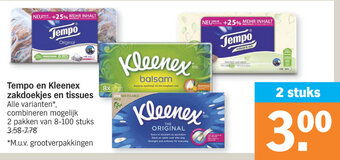 Albert Heijn Tempo en Kleenex zakdoekjes en tissues aanbieding