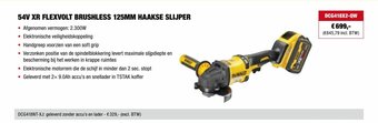 DeWALT DCG418X2-QW 54V XR FLEXVOLT BRUSHLESS 125MM HAAKSE SLIJPER aanbieding