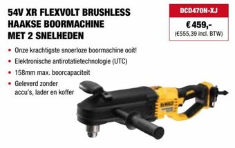 DeWALT DCD470N-XJ 54V XR FLEXVOLT BRUSHLESS HAAKSE BOORMACHINE MET 2 SNELHEDEN aanbieding