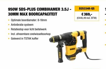 DeWALT 950W SDS-PLUS COMBIHAMER 3.5J 30MM MAX BOORCAPACI950W SDS-PLUS COMBIHAMER 3.5J - 30MM MAX BOORCAPACITEIT aanbieding