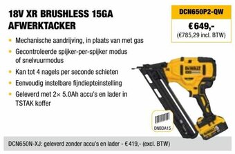 DeWALT 18V XR BRUSHLESS 15GA AFWERKTACKER aanbieding