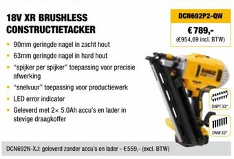 DeWALT 18V XR BRUSHLESS CONSTRUCTIETACKER aanbieding