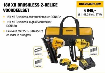 DeWALT 18V XR BRUSHLESS 2-DELIGE VOORDEELSET aanbieding