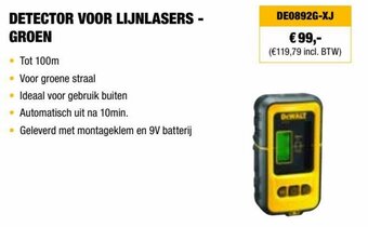 DeWALT DETECTOR VOOR LIJNLASERS - GROEN aanbieding