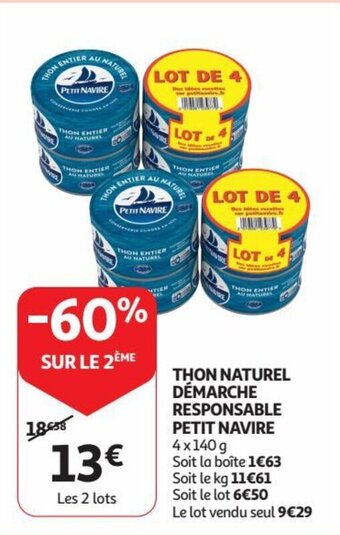 Auchan THON NATUREL DÉMARCHE RESPONSABLE PETIT NAVIRE aanbieding