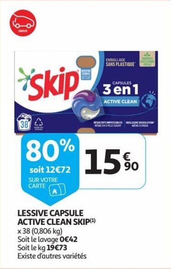 Auchan LESSIVE CAPSULE ACTIVE CLEAN SKIP aanbieding