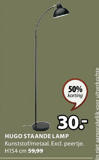 Jysk HUGO STAANDE LAMP H154 cm aanbieding