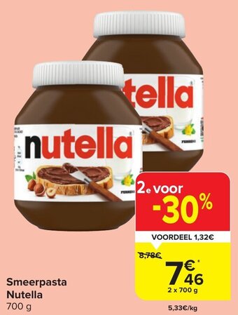 Carrefour Market Smeerpasta Nutella 700 g aanbieding