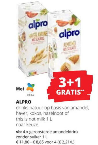Spar Colruyt ALPRO drinks natuur op basis van amandel, haver, kokos, hazelnoot of this is not milk 1 L aanbieding