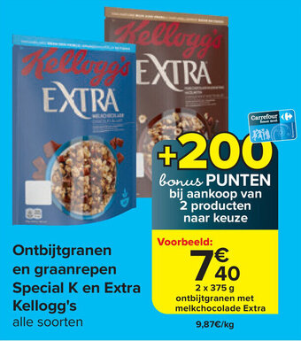 Carrefour Ontbijtgranen en graanrepen Special K en Extra Kellogg's aanbieding
