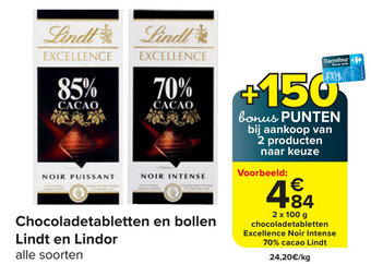 Carrefour Chocoladetabletten en bollen Lindt en Lindor aanbieding