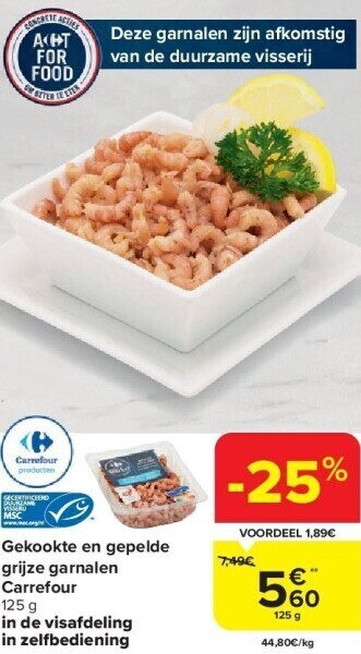Carrefour Gekookte en gepelde grijze garnalen carrefour aanbieding