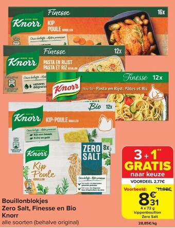 Carrefour Bouillonblokjes zero salt, finesse en bio knorr aanbieding