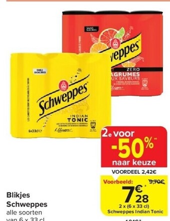Carrefour Blikjes schweppes aanbieding