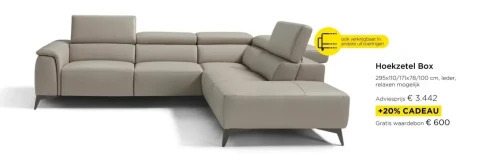 Molecule Hoekzetel box 295×110/171x78/100 cm, leder, relaxen mogelijk aanbieding
