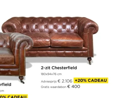 Molecule 2-zit chesterfield 180×94×76 cm aanbieding