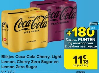 Carrefour Market Blikjes Coca-Cola Cherry, Light Lemon, Cherry Zero Sugar en Lemon Zero Sugar 6 x 33 cl aanbieding