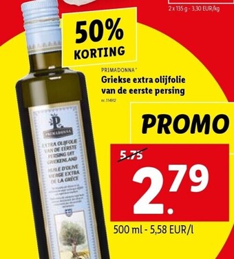 Lidl Griekse extra olijfolie van de eerste persing aanbieding