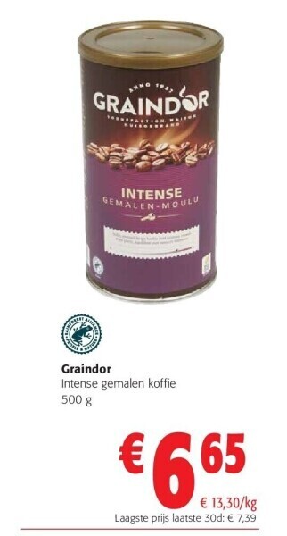 Colruyt Graindor intense gemalen koffie 500 g aanbieding