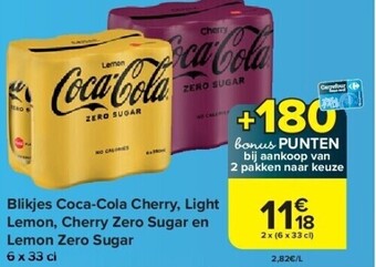 Carrefour Blikjes coca-cola cherry, light lemon, cherry zero sugar en lemon zero sugar aanbieding