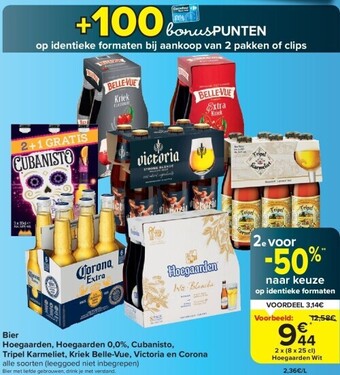 Carrefour Bier hoegaarden, hoegaarden 0,0%, cubanisto, tripel karmeliet, kriek belle-vue, victoria en corona aanbieding