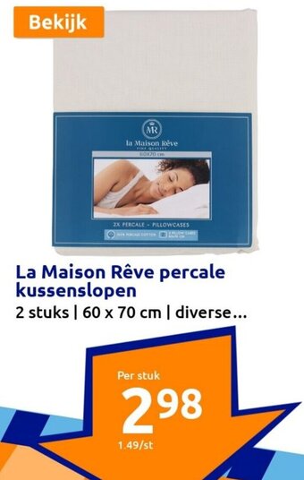 Action La Maison Reve percale kussenslopen 2stuks 60x70cm aanbieding