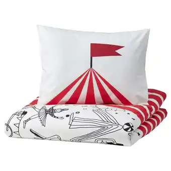 IKEA Busenkel dekbedovertrek en kussensloop, circuspatroon rood/wit, 150x200/50x60 cm aanbieding