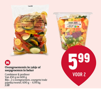 Delhaize Ovengroentemix in zakje of soepgroenten in beker aanbieding