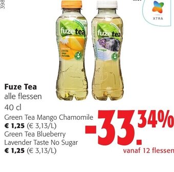 Colruyt Fuze Tea Green Tea Mango Chamomile of Green Tea Blueberry Lavender Taste No Sugar 40cl aanbieding