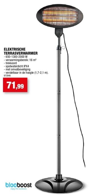 Hubo blooboost ELEKTRISCHE TERRASVERWARMER 650-1300-2000W aanbieding