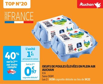 Auchan OEUFS DE POULES ÉLEVÉES EN PLEIN AIR aanbieding