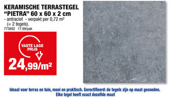 Hubo KERAMISCHE TERRASTEGEL "PIETRA" 60 x 60 x 2 cm aanbieding