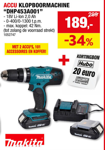 Hubo ACCU KLOPBOORMACHINE aanbieding