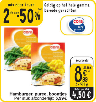 Cora Hamburger, puree, boontjes aanbieding