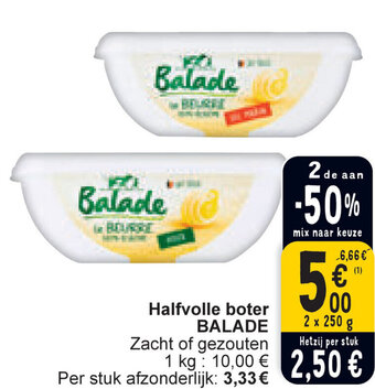 Cora BALADE Halfvolle boter Zacht of gezouten 2 x 250g aanbieding